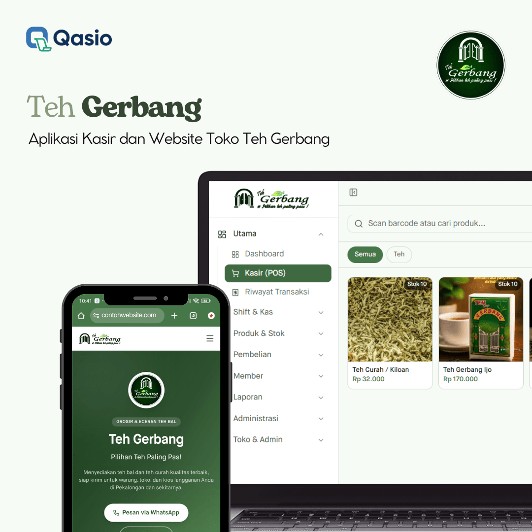 Aplikasi kasir dan website Teh Gerbang β Qasio