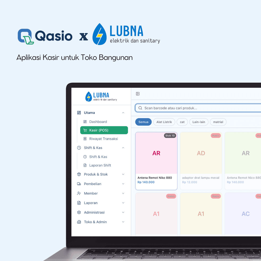 Aplikasi kasir Lubna Elektrik dan Sanitary — Qasio