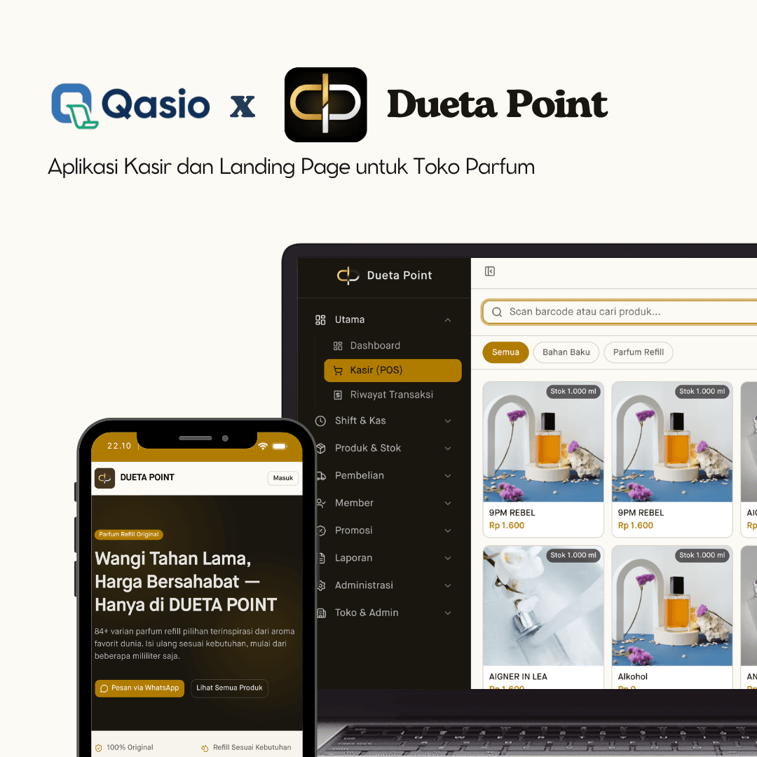Aplikasi kasir dan landing page Dueta Point β Qasio