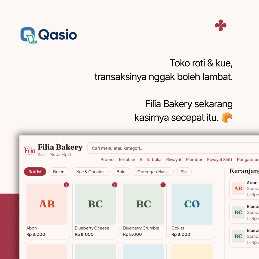 Aplikasi kasir Filia Bakery β Qasio