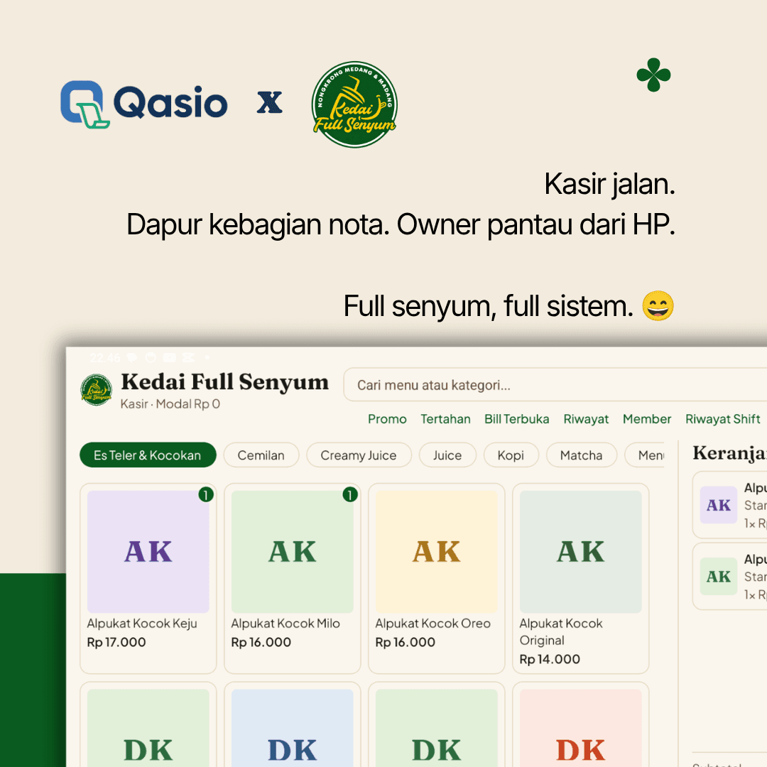 Aplikasi kasir Kedai Full Senyum — Qasio